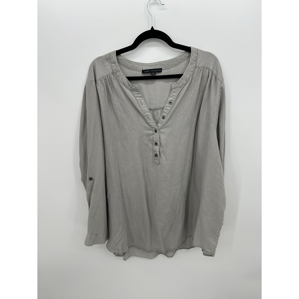 Jane +‎ Delancey Womens 3X Gray Lyocell Roll Tab Sleeve Henley Blouse Top